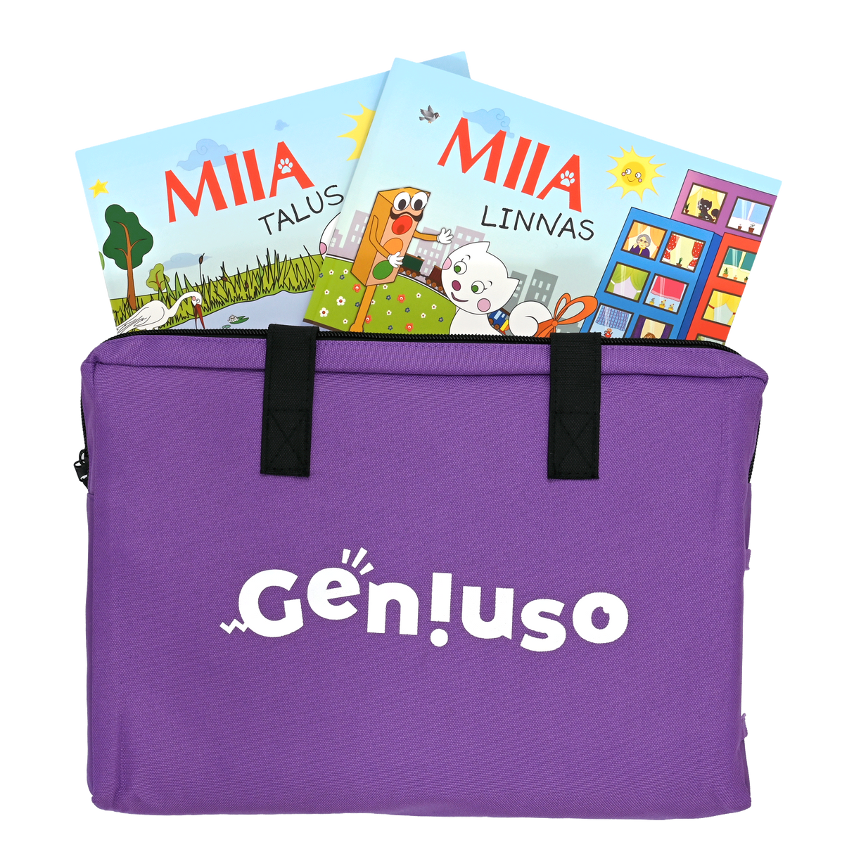 Geniuso MIIA rääkivad raamatud "Talus", "Linnas" ja kandekott 045208G